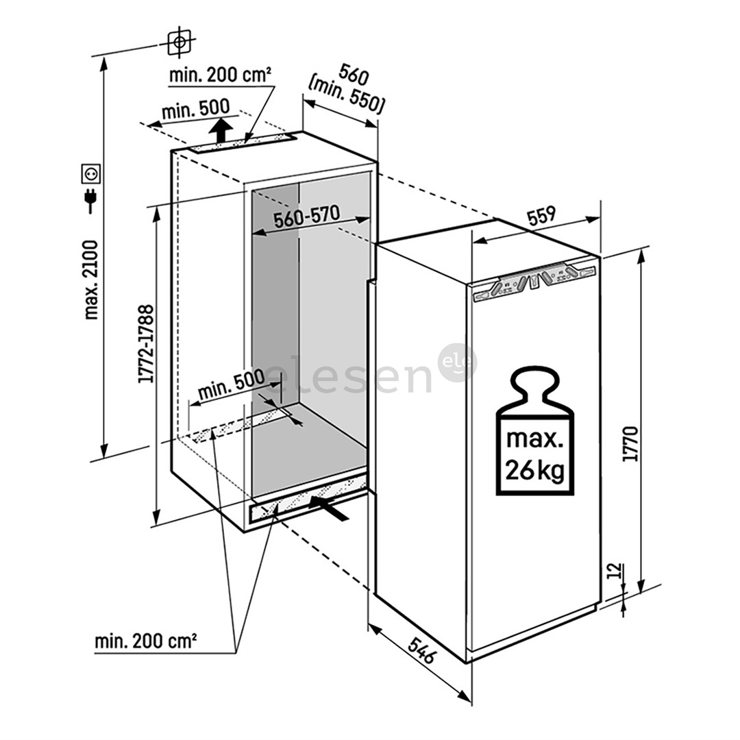 Liebherr pure NoFrost, 213 L, height 177 cm - Built-in freezer