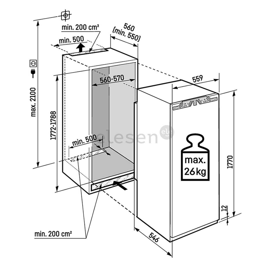 Liebherr pure NoFrost, 213 L, aukštis 177 cm - Įmontuojamas šaldiklis