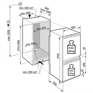 Liebherr EasyFresh NoFrost, 254 L, height 177 cm - Built-in refrigerator