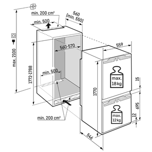 Liebherr EasyFresh NoFrost, 254 L, aukštis 177 cm - Įmontuojamas šaldytuvas