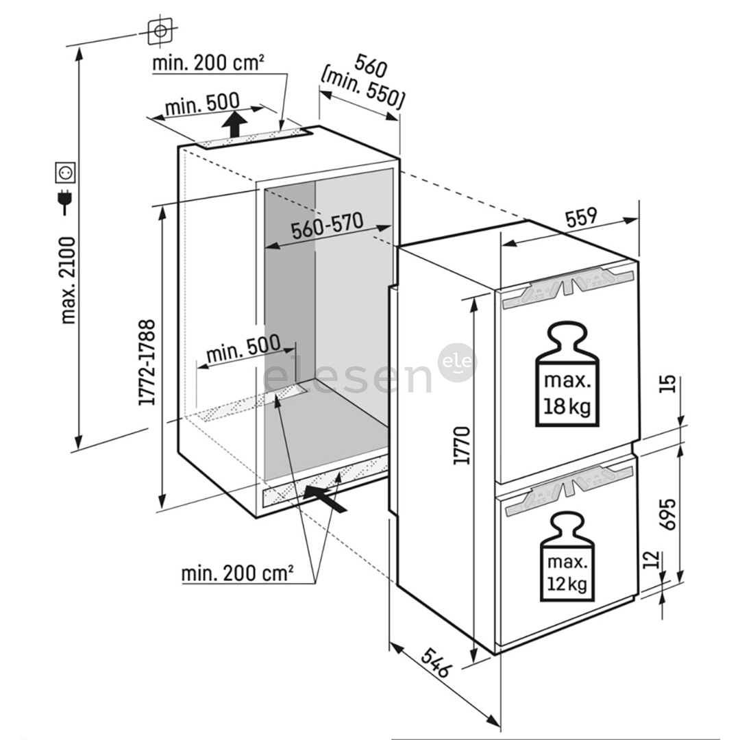 Liebherr EasyFresh NoFrost, 254 L, aukštis 177 cm - Įmontuojamas šaldytuvas