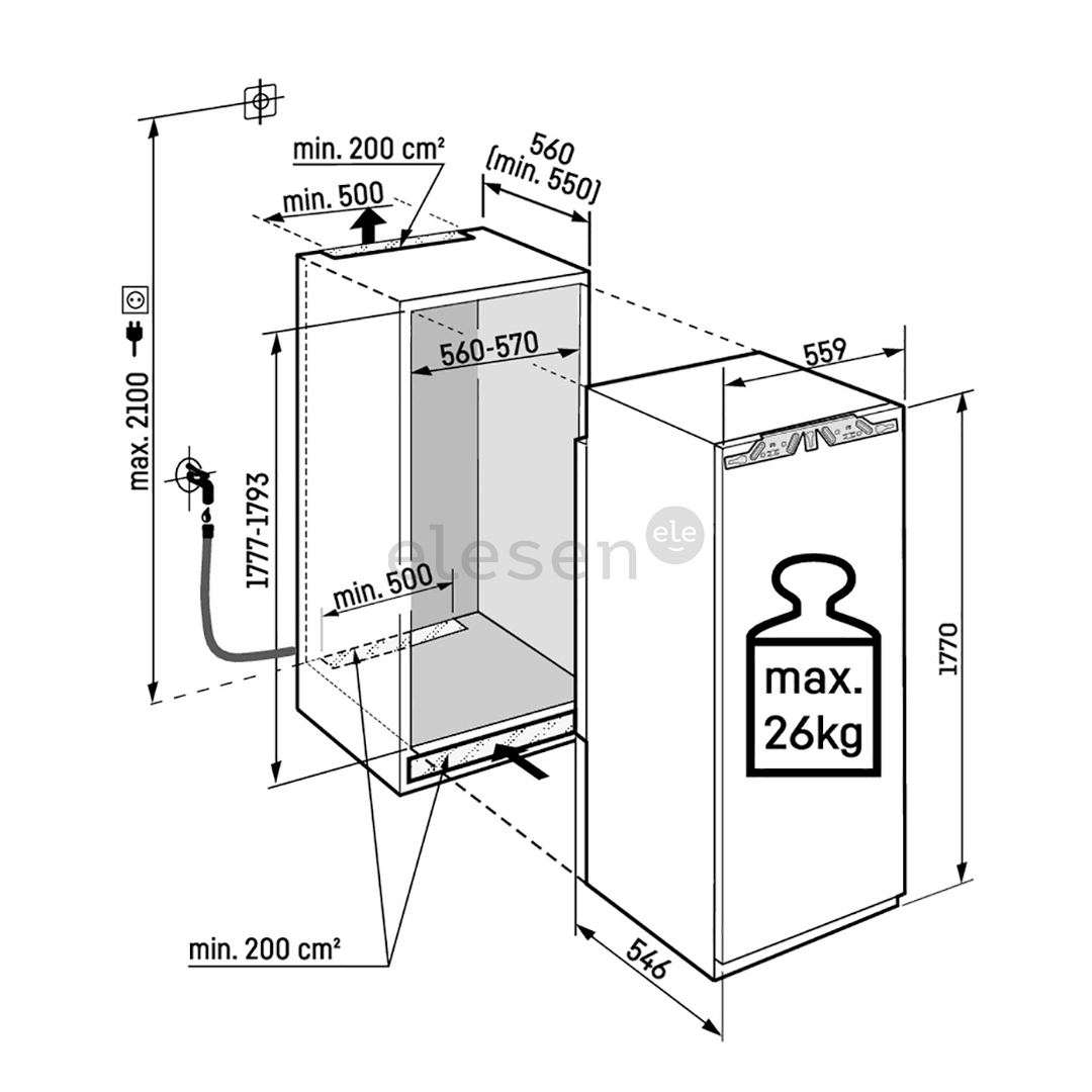 Liebherr Peak NoFrost, 213 L, aukštis 177 cm - Įmontuojamas šaldiklis