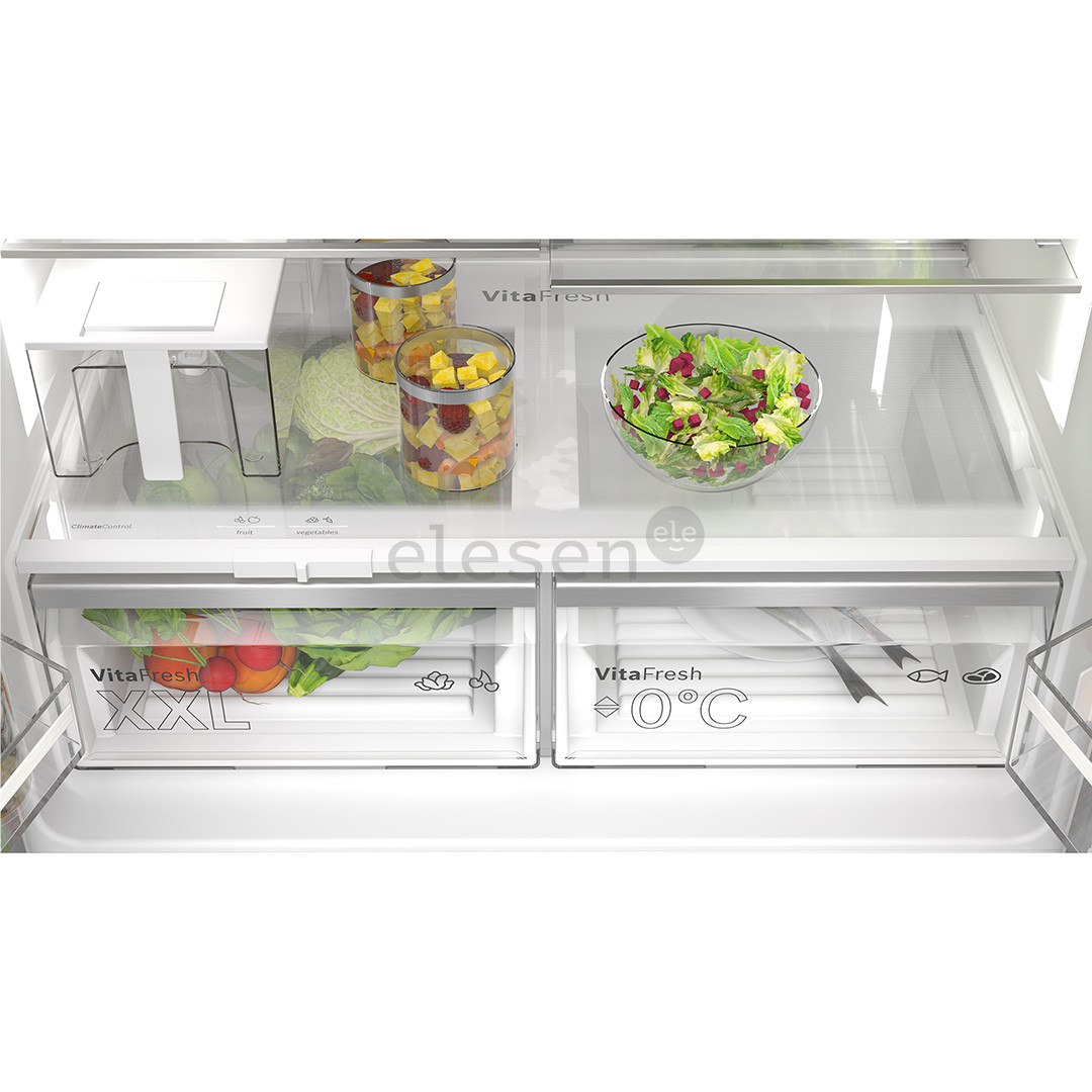 Bosch Series 6, French Door, 574 L, aukštis 183 cm, nerūdijančio plieno - SBS Šaldytuvas