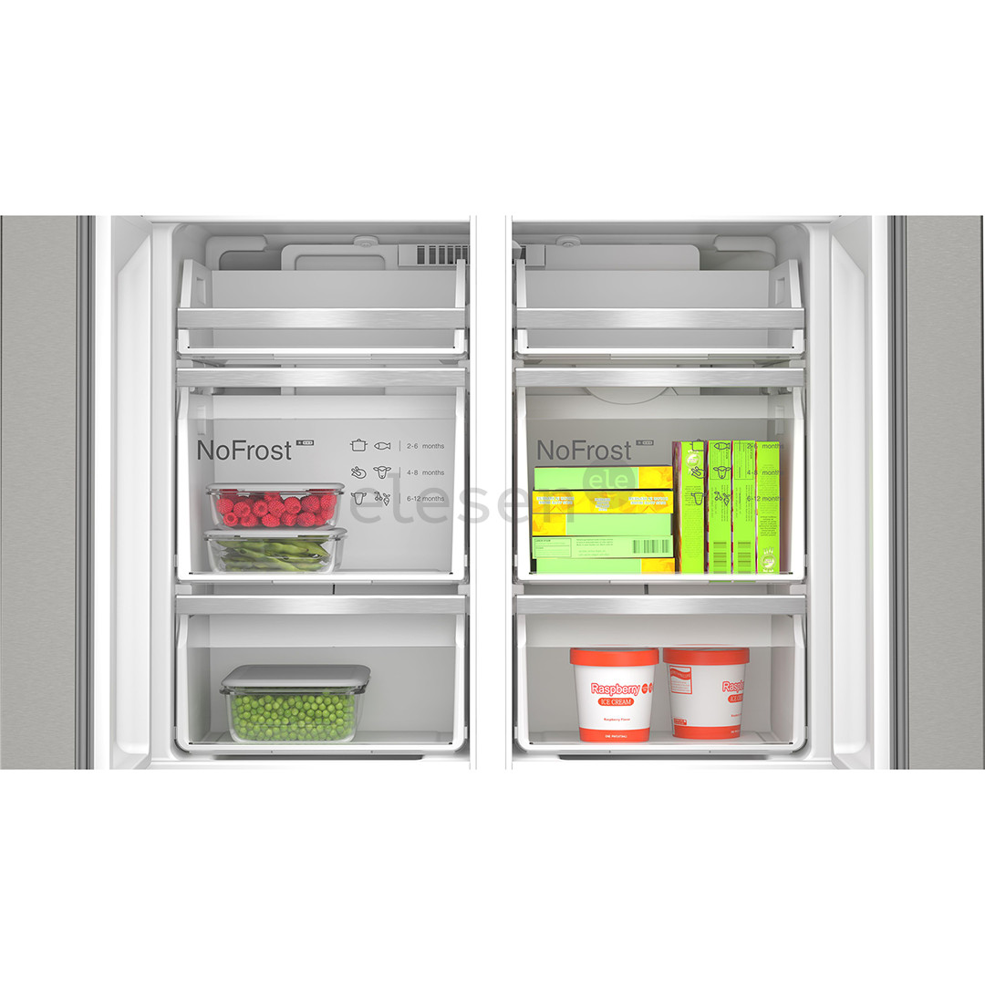Bosch Series 6, French Door, 574 L, aukštis 183 cm, nerūdijančio plieno - SBS Šaldytuvas