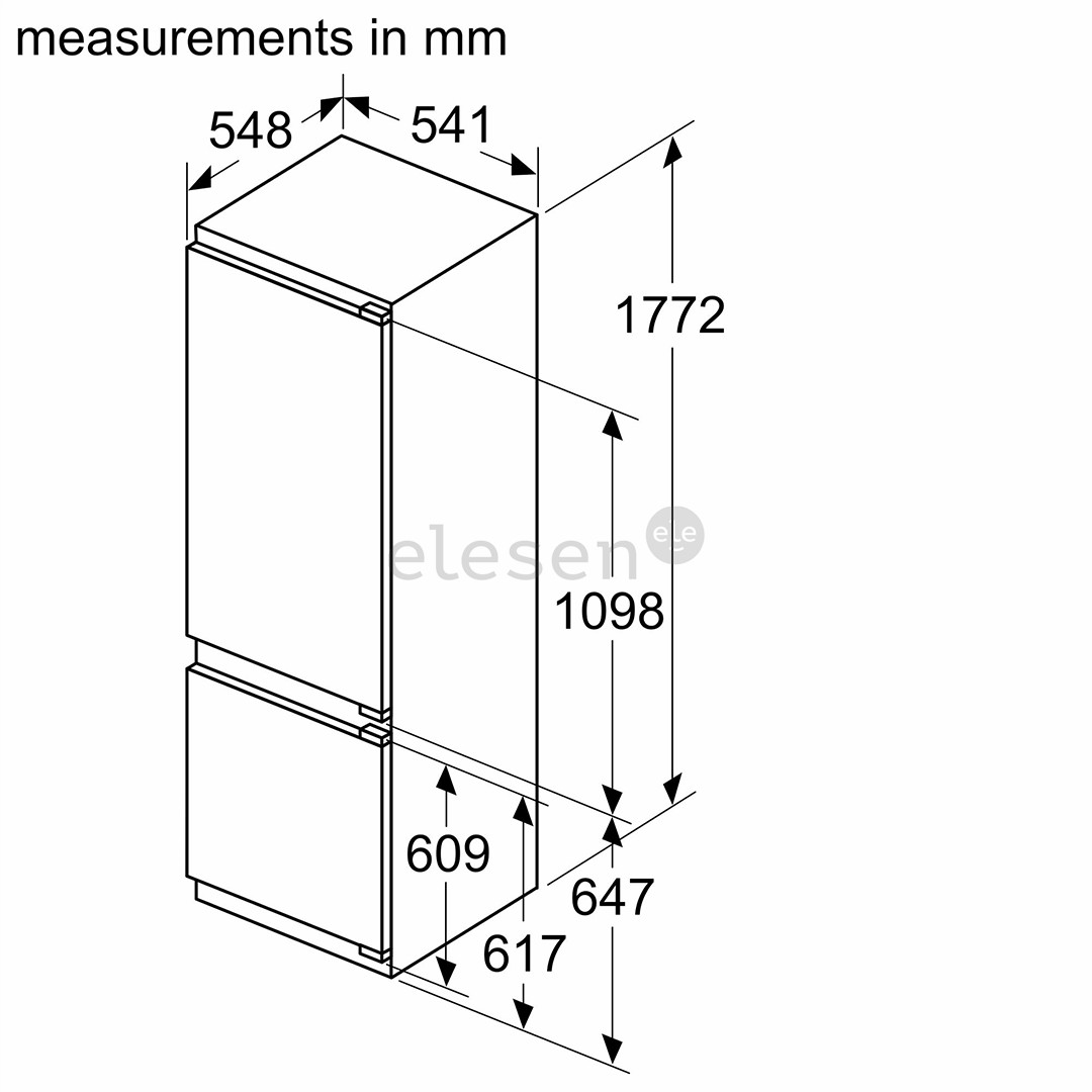 Bosch, Series 4, 270 L, aukštis 178 cm - Įmontuojamas šaldytuvas