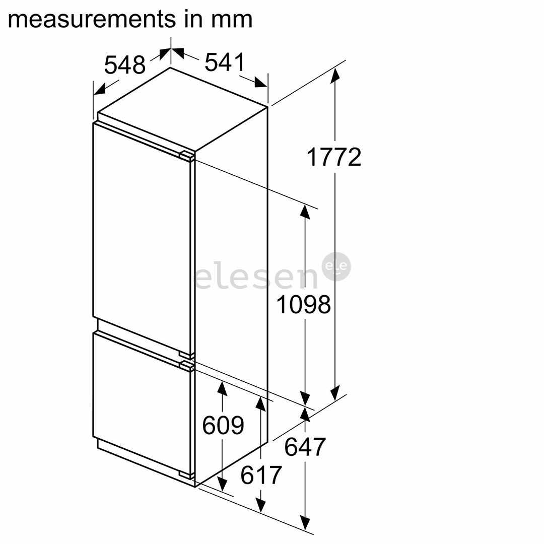 Bosch, Series 4, 270 L, aukštis 178 cm - Įmontuojamas šaldytuvas