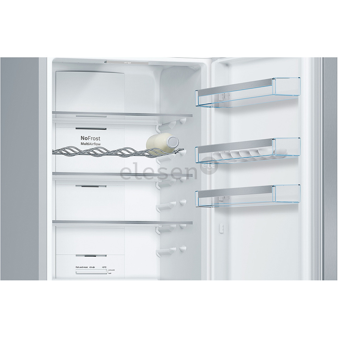 Bosch, Series 4, NoFrost, 279 L, aukštis 203 cm, nerūdijantis plienas - Šaldytuvas