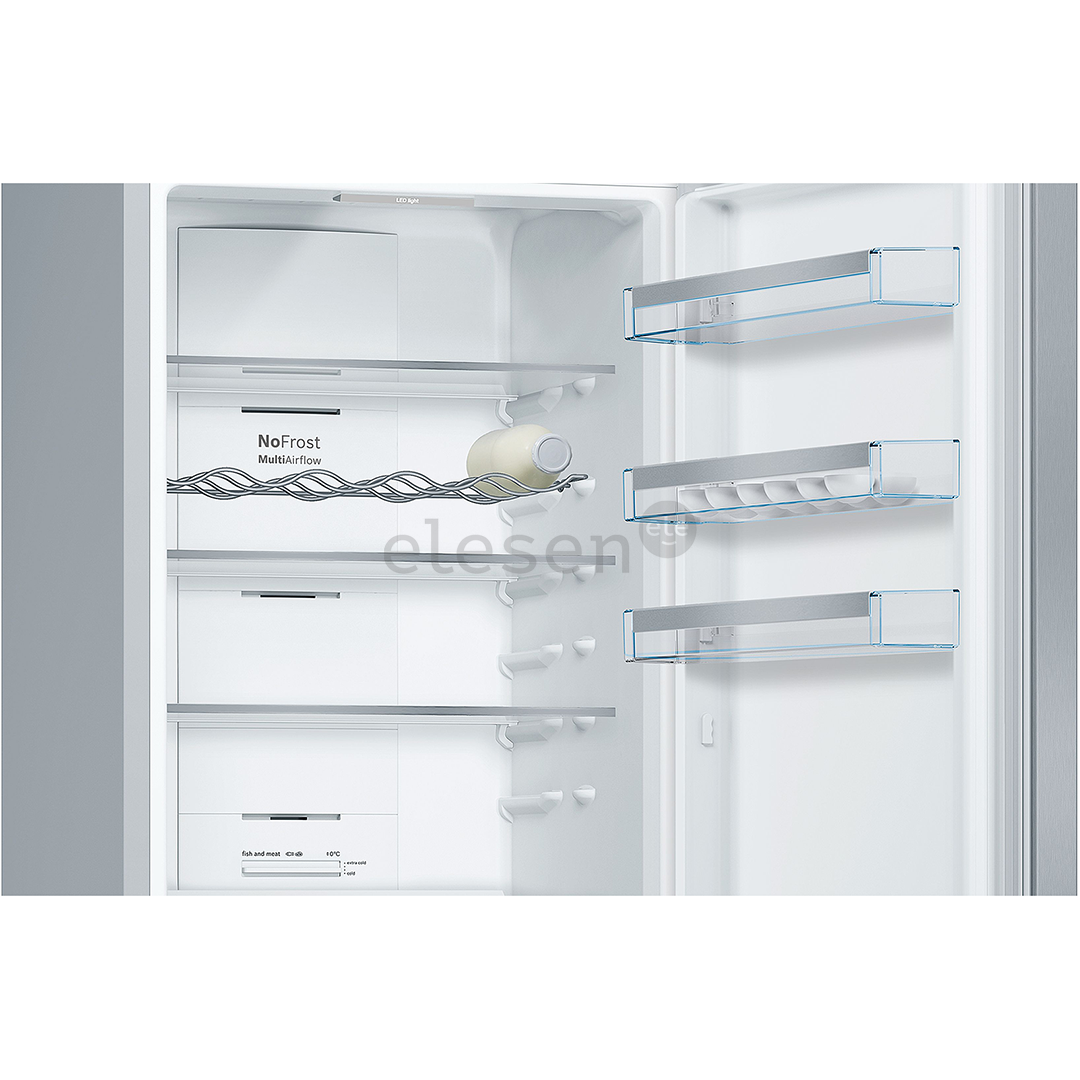 Bosch, Series 4, NoFrost, 279 L, aukštis 203 cm, nerūdijantis plienas - Šaldytuvas