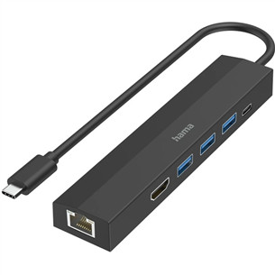 Hama USB-C Hub, 3x USB-A 3.2 Gen 1, USB-C, HDMI, LAN, juodas - USB šakotuvas