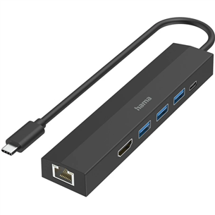 Hama USB-C Hub, 3x USB-A 3.2 Gen 1, USB-C, HDMI, LAN, black - USB hub 00200144