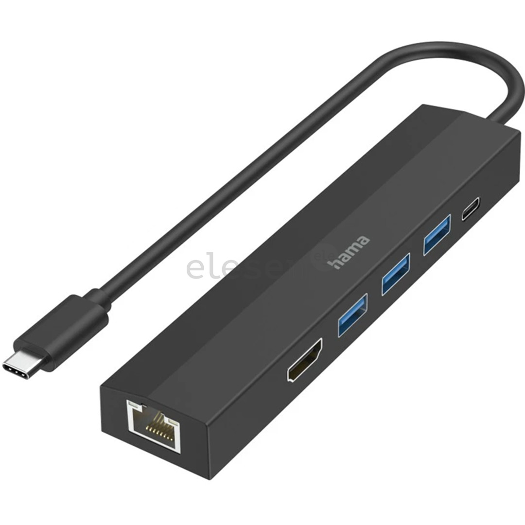 Hama USB-C Hub, 3x USB-A 3.2 Gen 1, USB-C, HDMI, LAN, black - USB hub