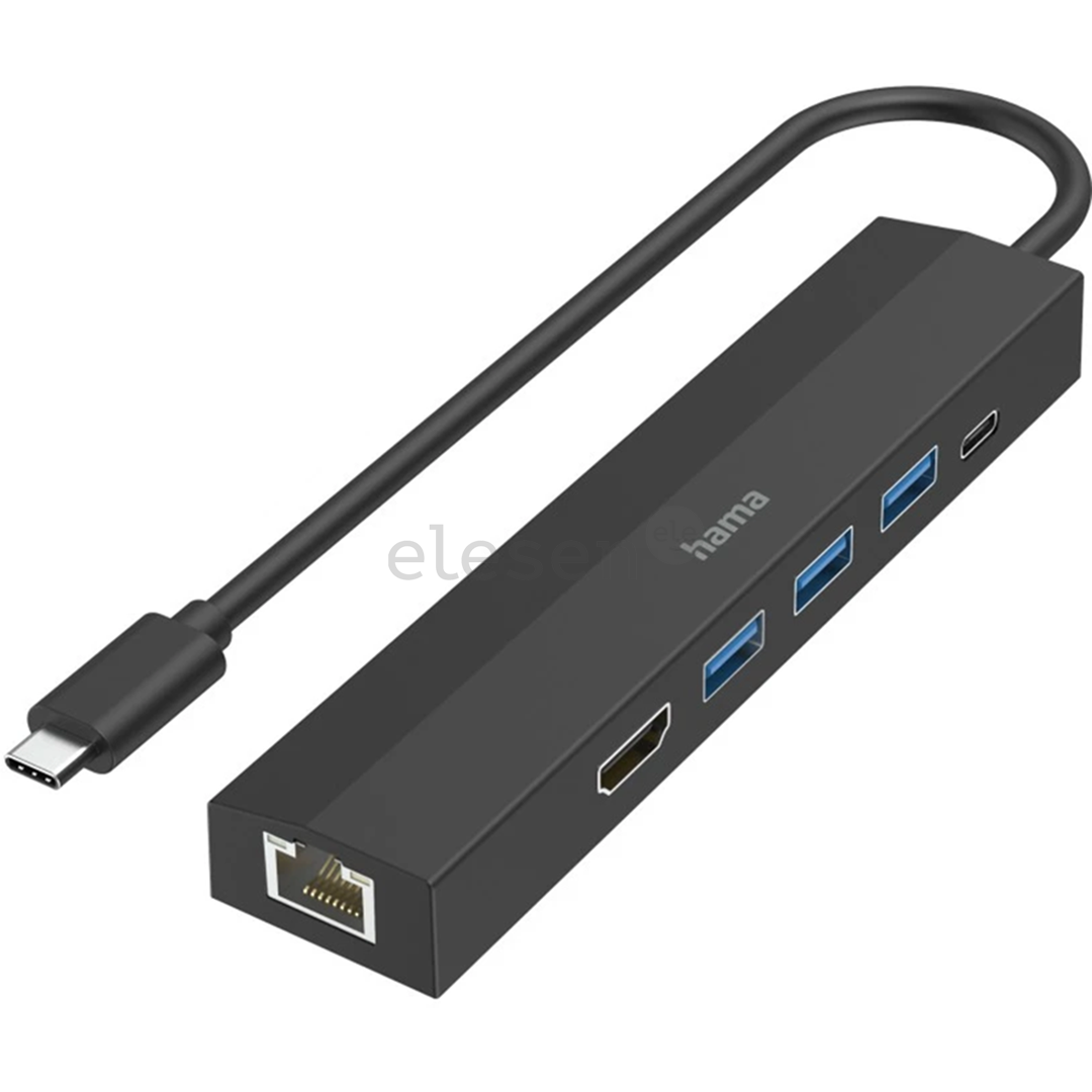 Hama USB-C Hub, 3x USB-A 3.2 Gen 1, USB-C, HDMI, LAN, black - USB hub