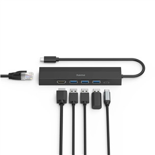 Hama USB-C Hub, 3x USB-A 3.2 Gen 1, USB-C, HDMI, LAN, black - USB hub