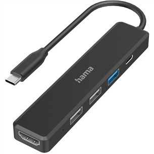 Hama USB-C Hub, 3x USB-A, USB-C, HDMI, juodas - USB šakotuvas