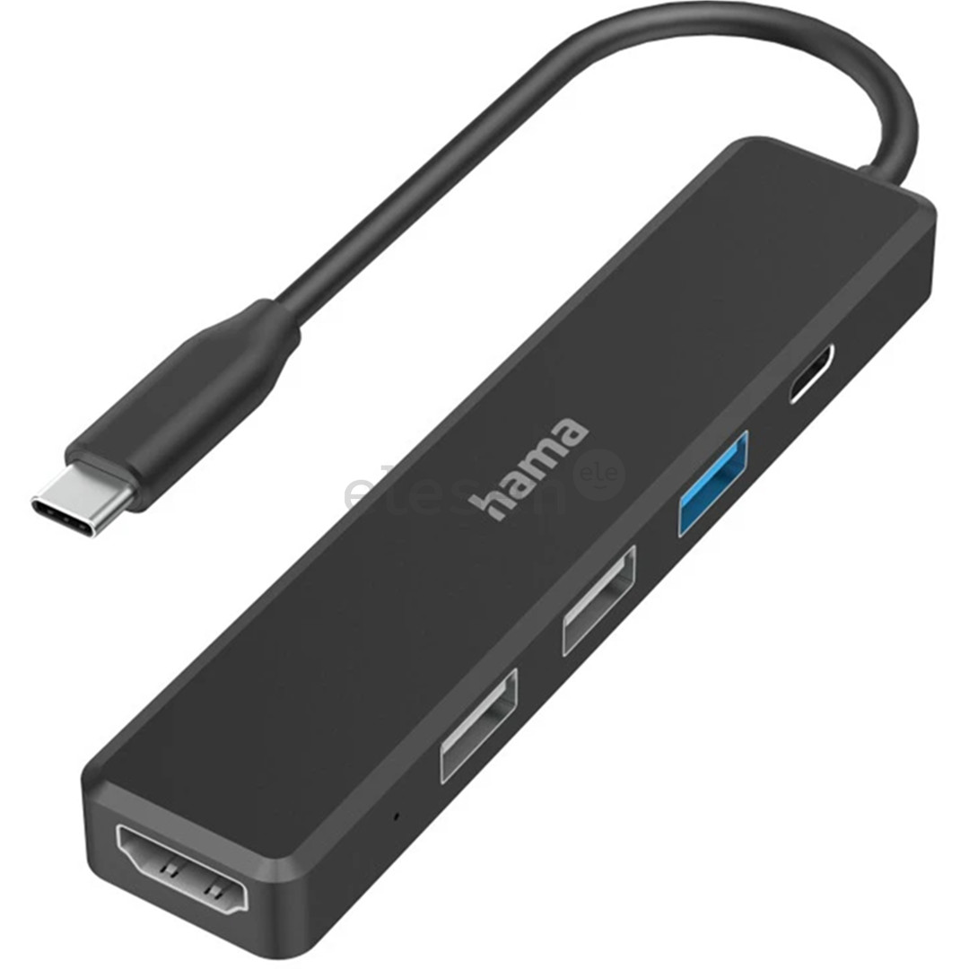 Hama USB-C Hub, 3x USB-A, USB-C, HDMI, juodas - USB šakotuvas