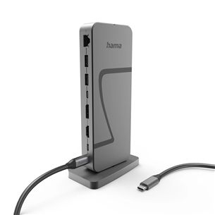 Hama Connect2Office Speed, USB-C, 10 lizdų, USB4, 140 W, pilkas - Nešiojamojo kompiuterio šakotuvas 00200200