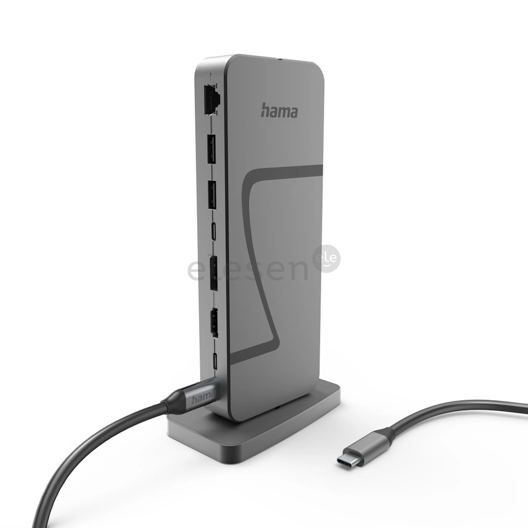 Hama Connect2Office Speed, USB-C, 10 lizdų, USB4, 140 W, pilkas - Nešiojamojo kompiuterio šakotuvas