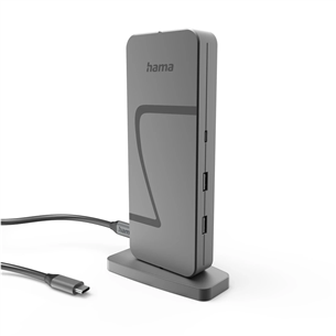 Hama Connect2Office Speed, USB-C, 10 lizdų, USB4, 140 W, pilkas - Nešiojamojo kompiuterio šakotuvas