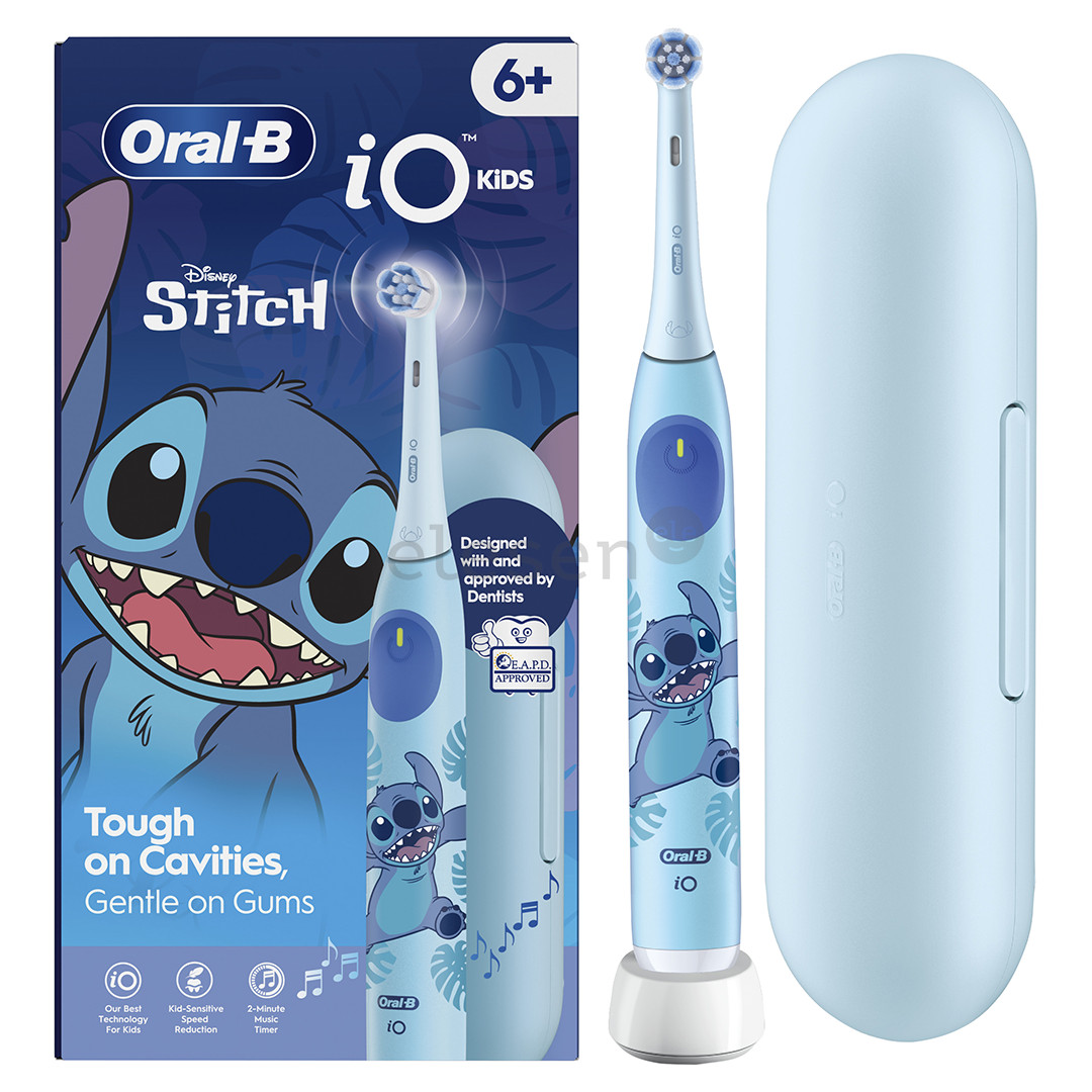 Braun Oral-B iO Kids, Disney, Stitch, mėlynas - Elektrinis dantų šepetėlis + kelioninis dėklas