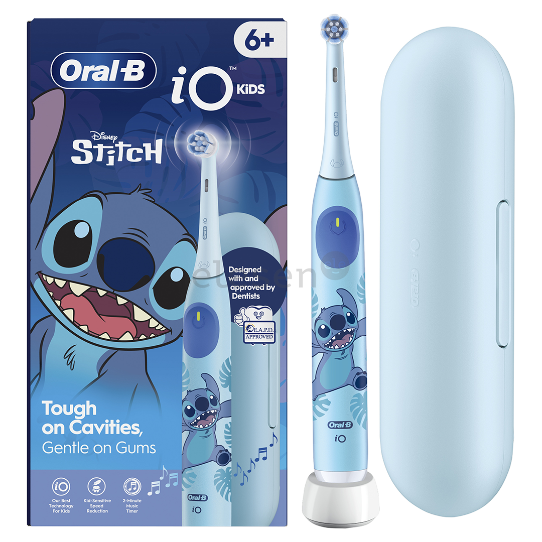 Braun Oral-B iO Kids, Disney, Stitch, mėlynas - Elektrinis dantų šepetėlis + kelioninis dėklas