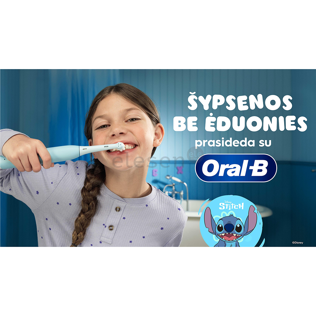 Braun Oral-B iO Kids, Disney, Stitch, mėlynas - Elektrinis dantų šepetėlis + kelioninis dėklas