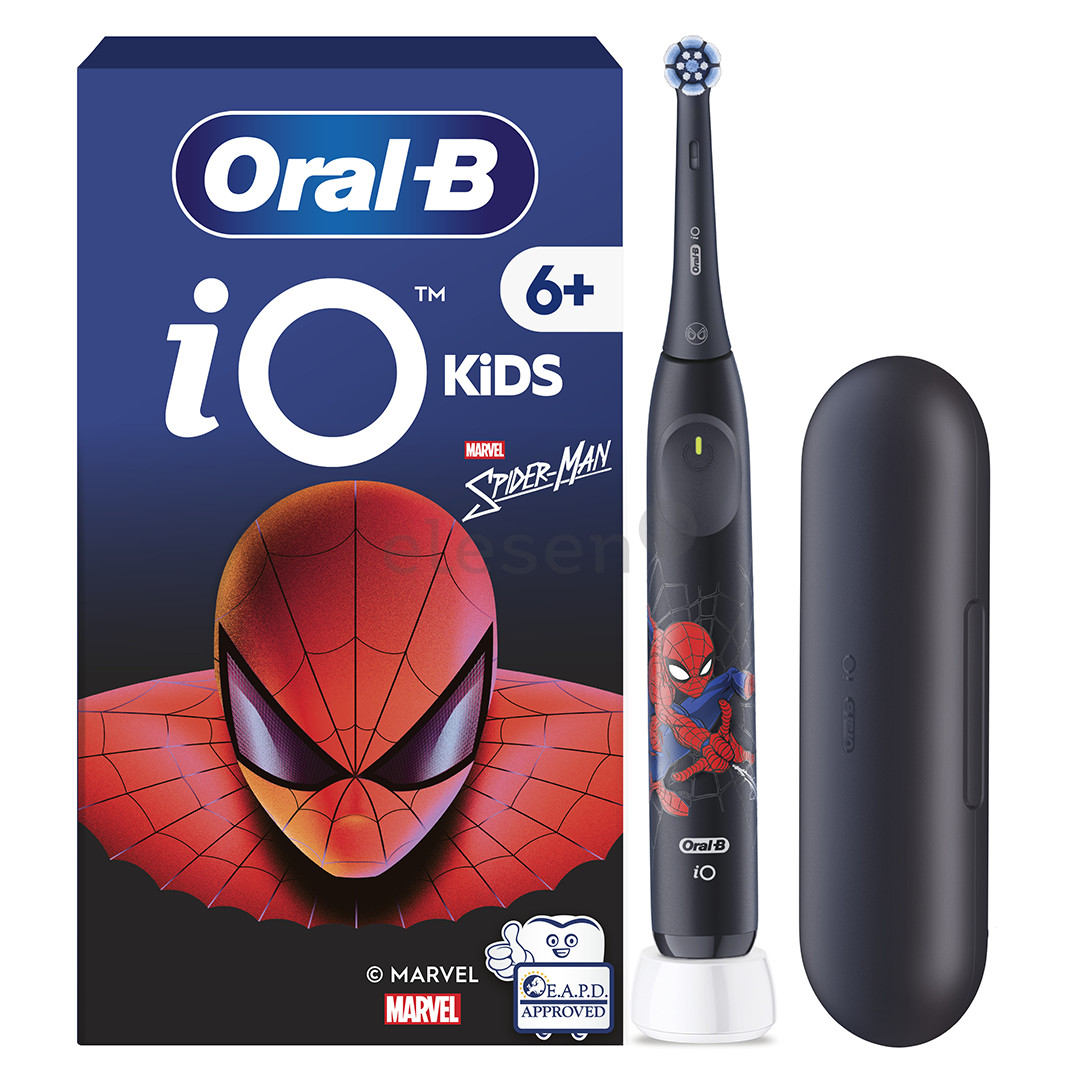 Braun Oral-B iO Kids, Marvel Spiderman, juodas - Elektrinis dantų šepetėlis + kelioninis dėklas