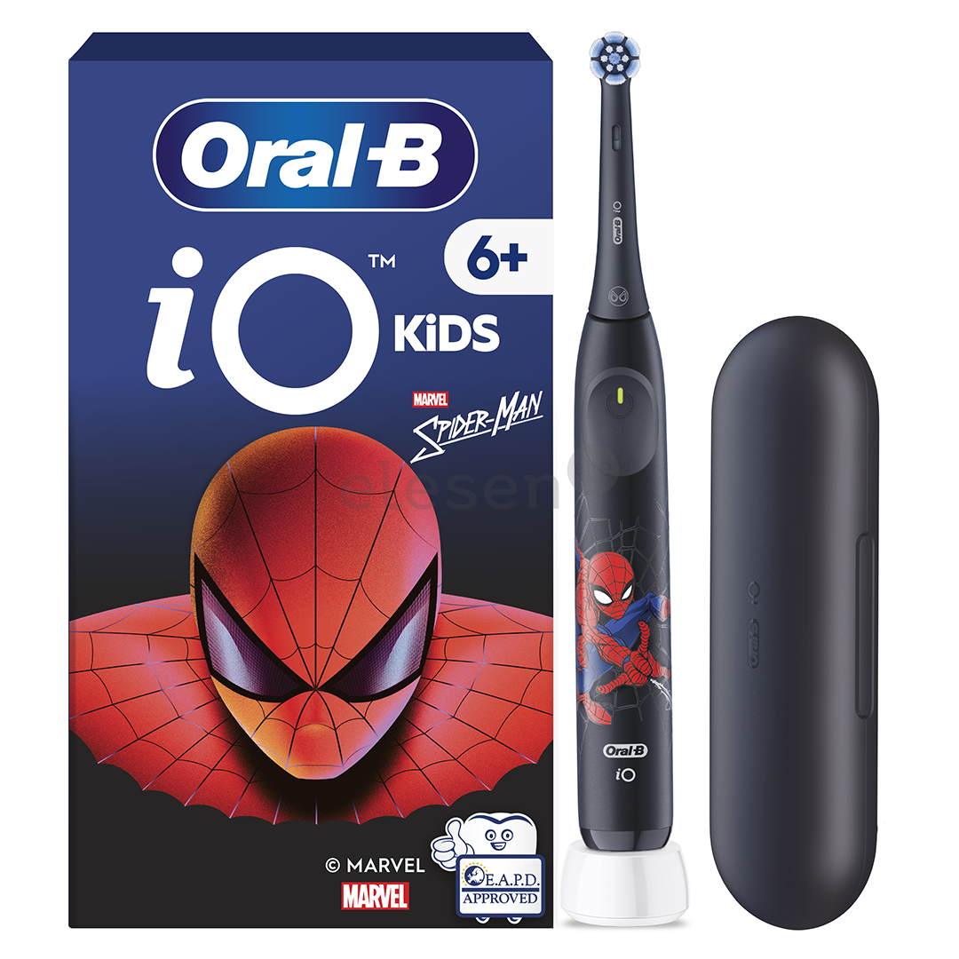 Braun Oral-B iO Kids, Marvel Spiderman, juodas - Elektrinis dantų šepetėlis + kelioninis dėklas