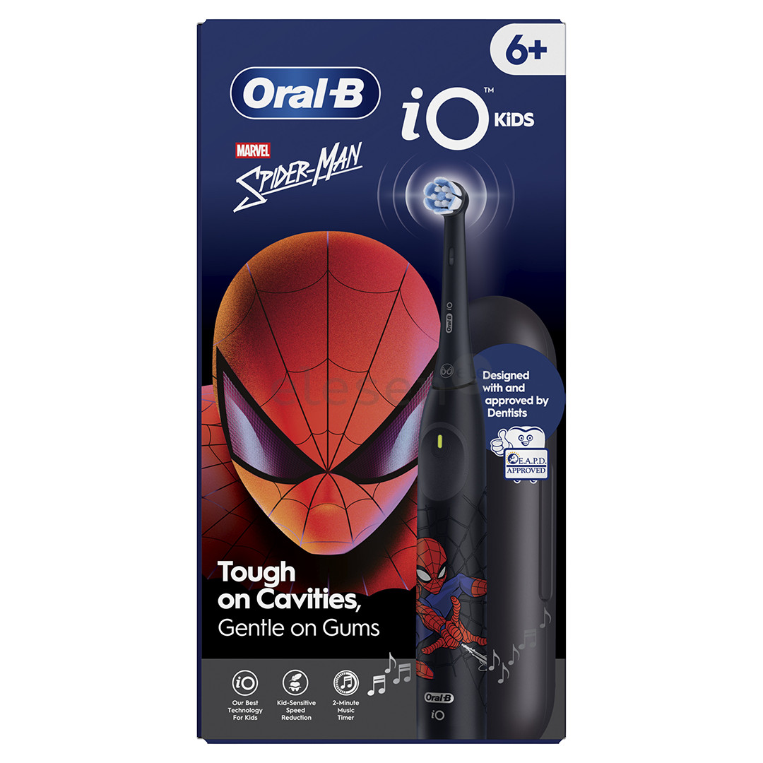 Braun Oral-B iO Kids, Marvel Spiderman, juodas - Elektrinis dantų šepetėlis + kelioninis dėklas