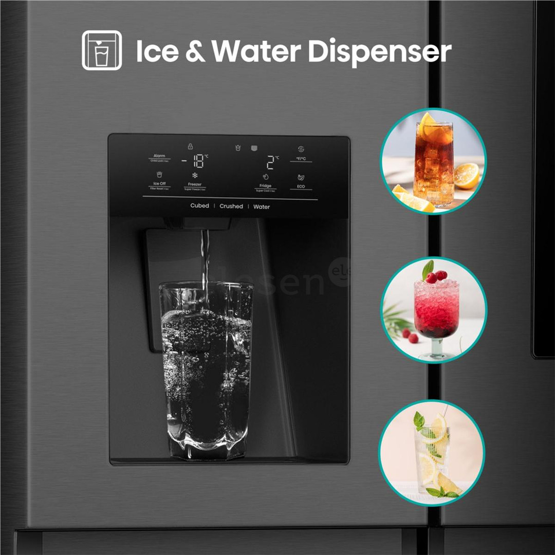 Hisense, NoFrost, 614 L, aukštis 179 cm, juodas - SBS Šaldytuvas