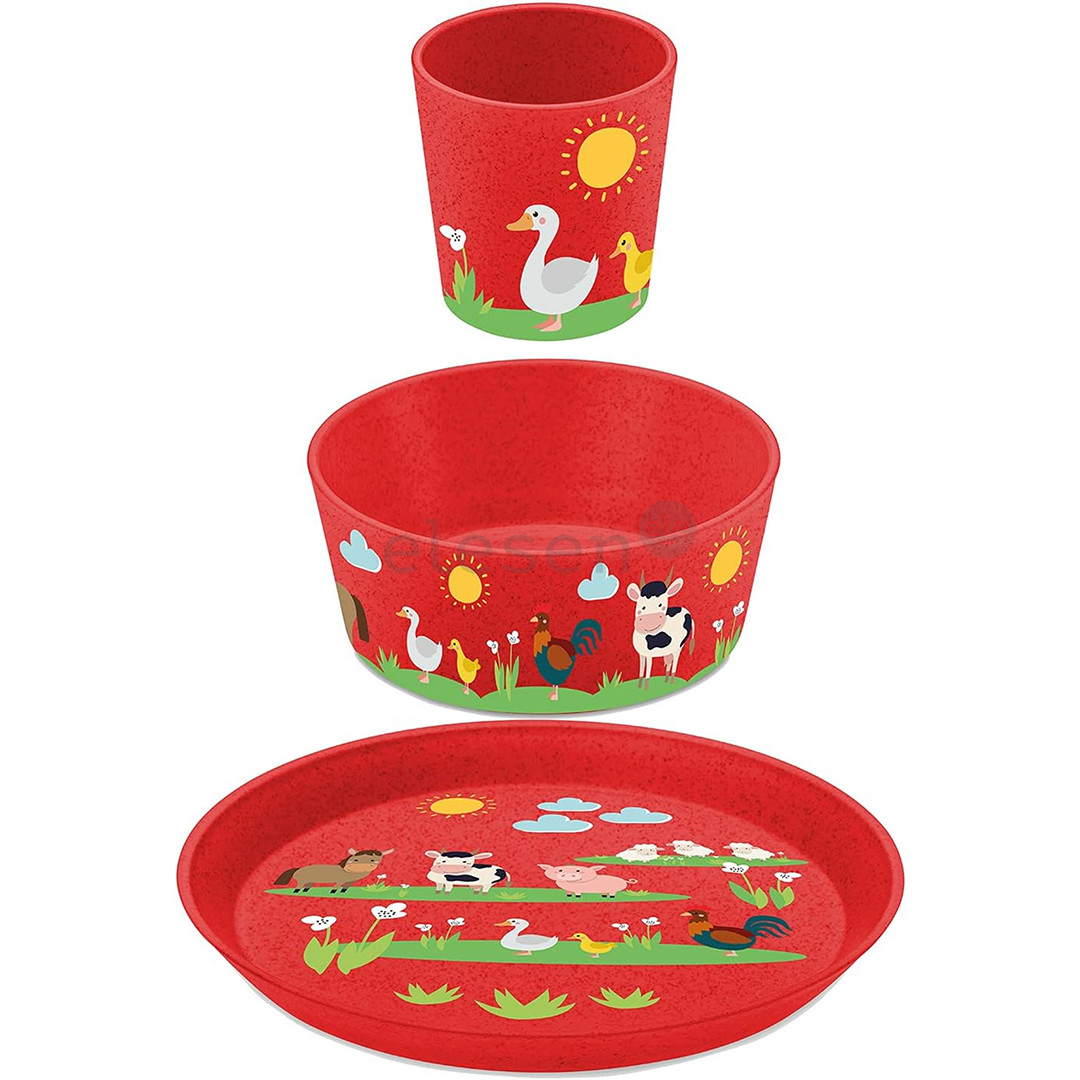Koziol Connect Farm, 3 pcs, red - Children's tableware set