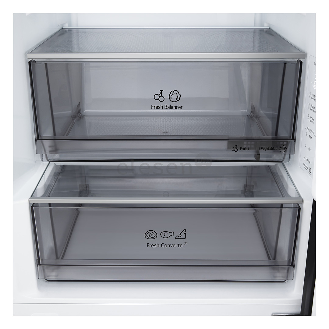 LG, NoFrost, 375 L, aukštis 203 cm, juodo nerūdijančio plieno - Šaldytuvas