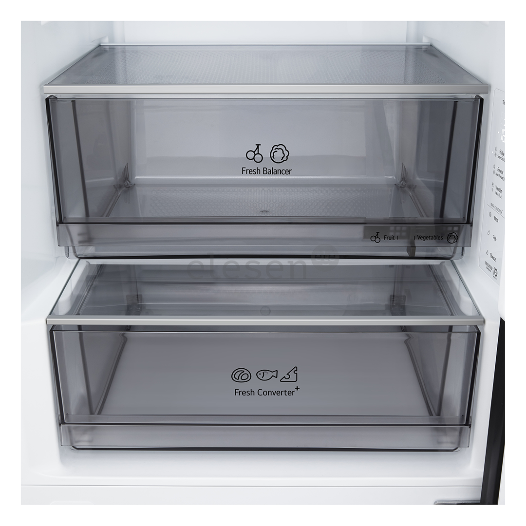 LG, NoFrost, 375 L, aukštis 203 cm, juodo nerūdijančio plieno - Šaldytuvas