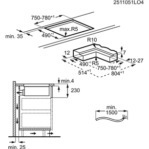 Electrolux 600 Series, plotis 80 cm, juoda - Įmontuojama indukcinė kaitlentė su gartraukiu