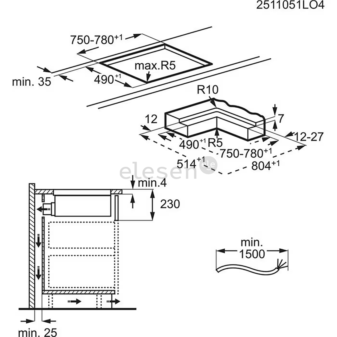 Electrolux 600 Series, plotis 80 cm, juoda - Įmontuojama indukcinė kaitlentė su gartraukiu