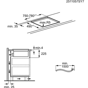 Electrolux 600 Series, plotis 80 cm, juoda - Įmontuojama indukcinė kaitlentė su gartraukiu