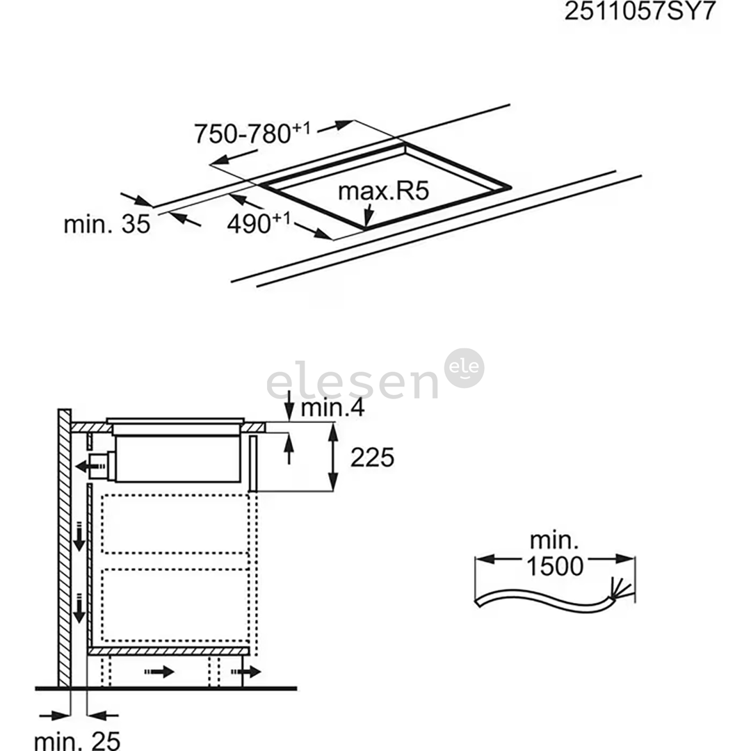 Electrolux 600 Series, plotis 80 cm, juoda - Įmontuojama indukcinė kaitlentė su gartraukiu