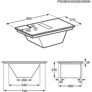 Electrolux 600 Series, plotis 80 cm, juoda - Įmontuojama indukcinė kaitlentė su gartraukiu