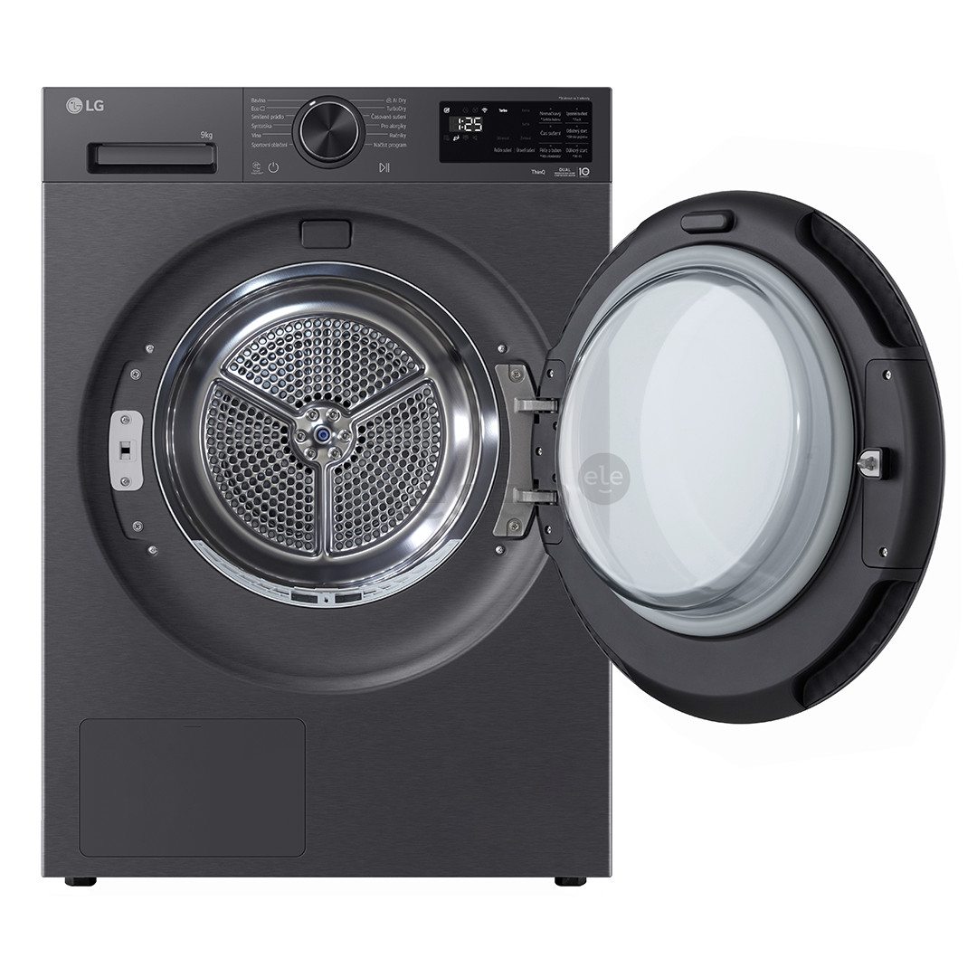 LG, Heat pump, 9 kg, depth 66 cm, matte black - Clothes dryer