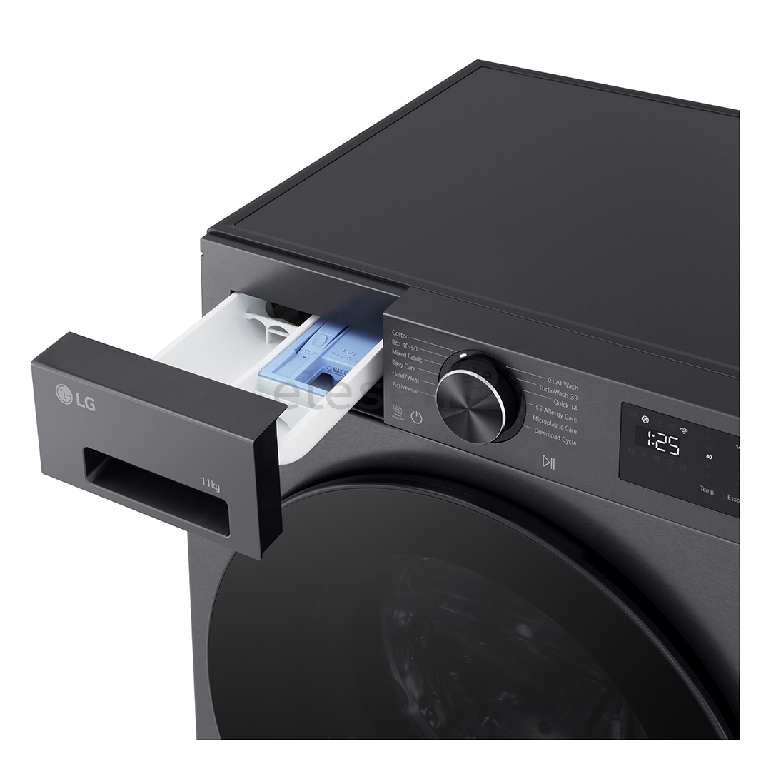 LG, 11 kg, gylis 57 cm, 1400 aps./min., matinė juoda - Skalbimo mašina
