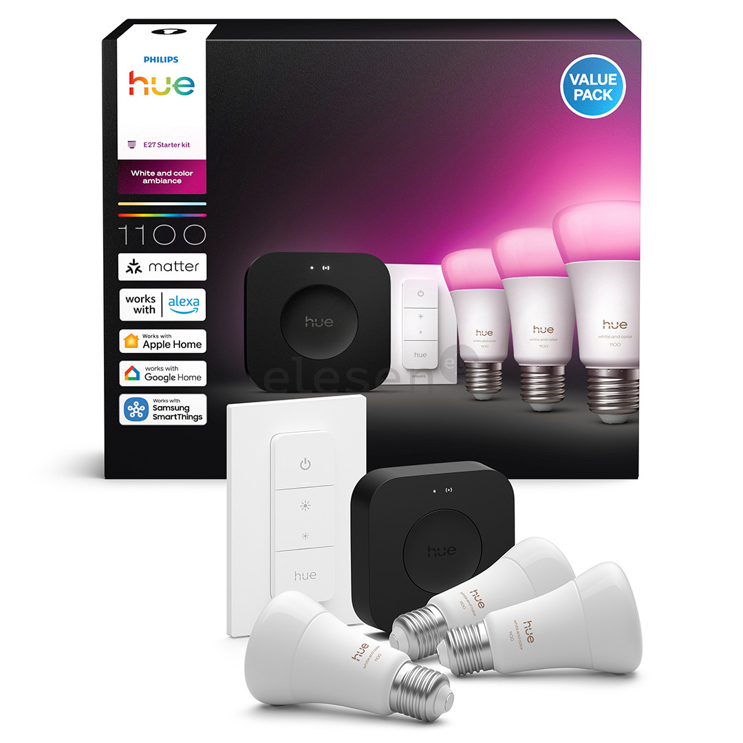 Philips Hue White & Color Ambiance starter set, E27, 3 vnt. - Išmaniųjų lempučių rinkinys