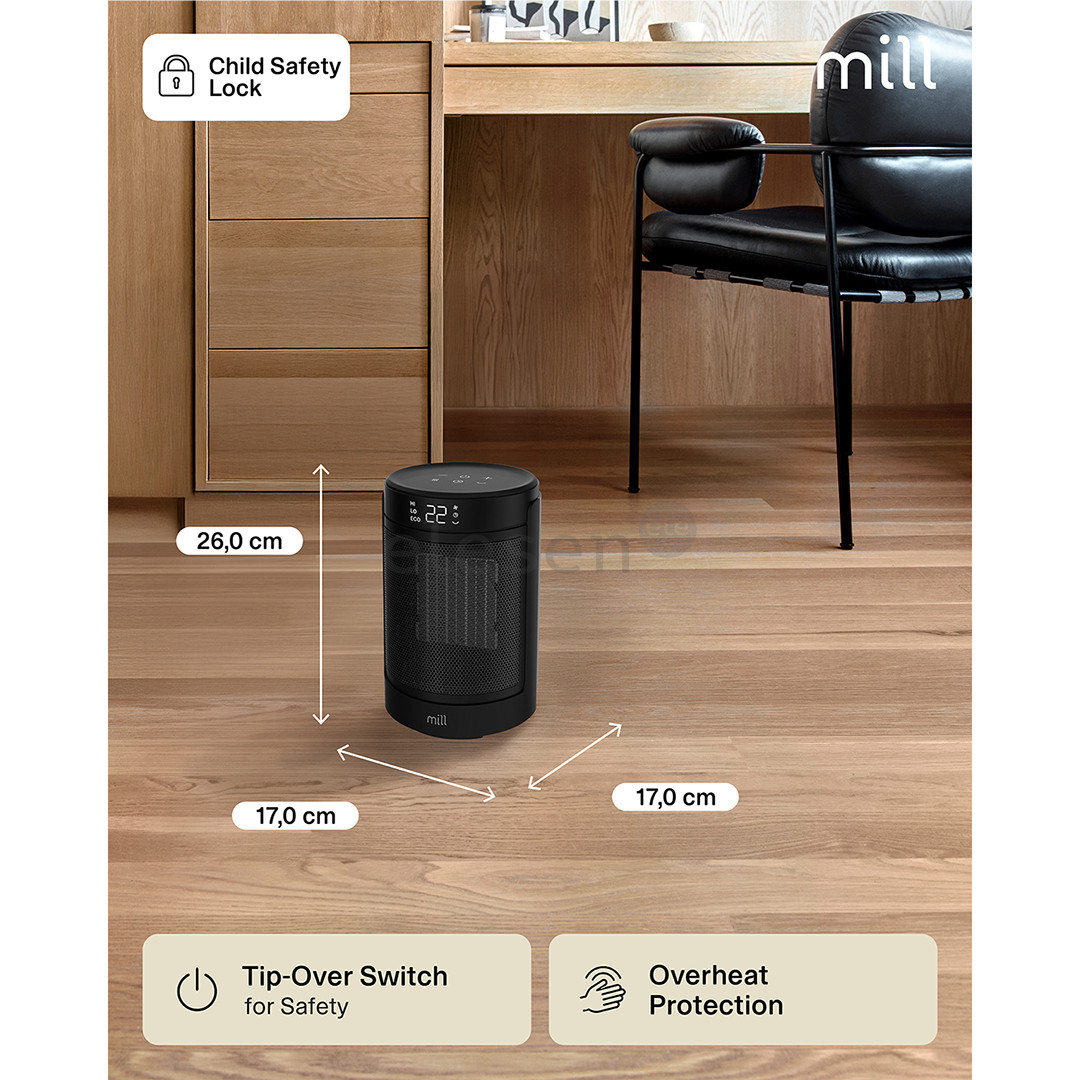 Mill, 1500 W, black - Ceramic fan heater