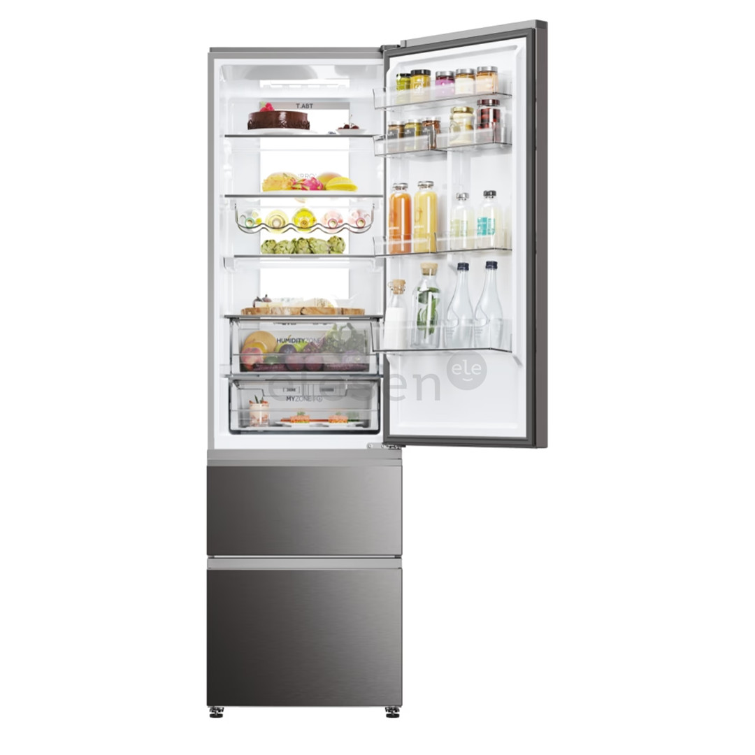 Haier 3D 60 Series 7, No Frost, 414 L, aukštis 205 cm, tamsaus nerūdijančio plieno - Šaldytuvas