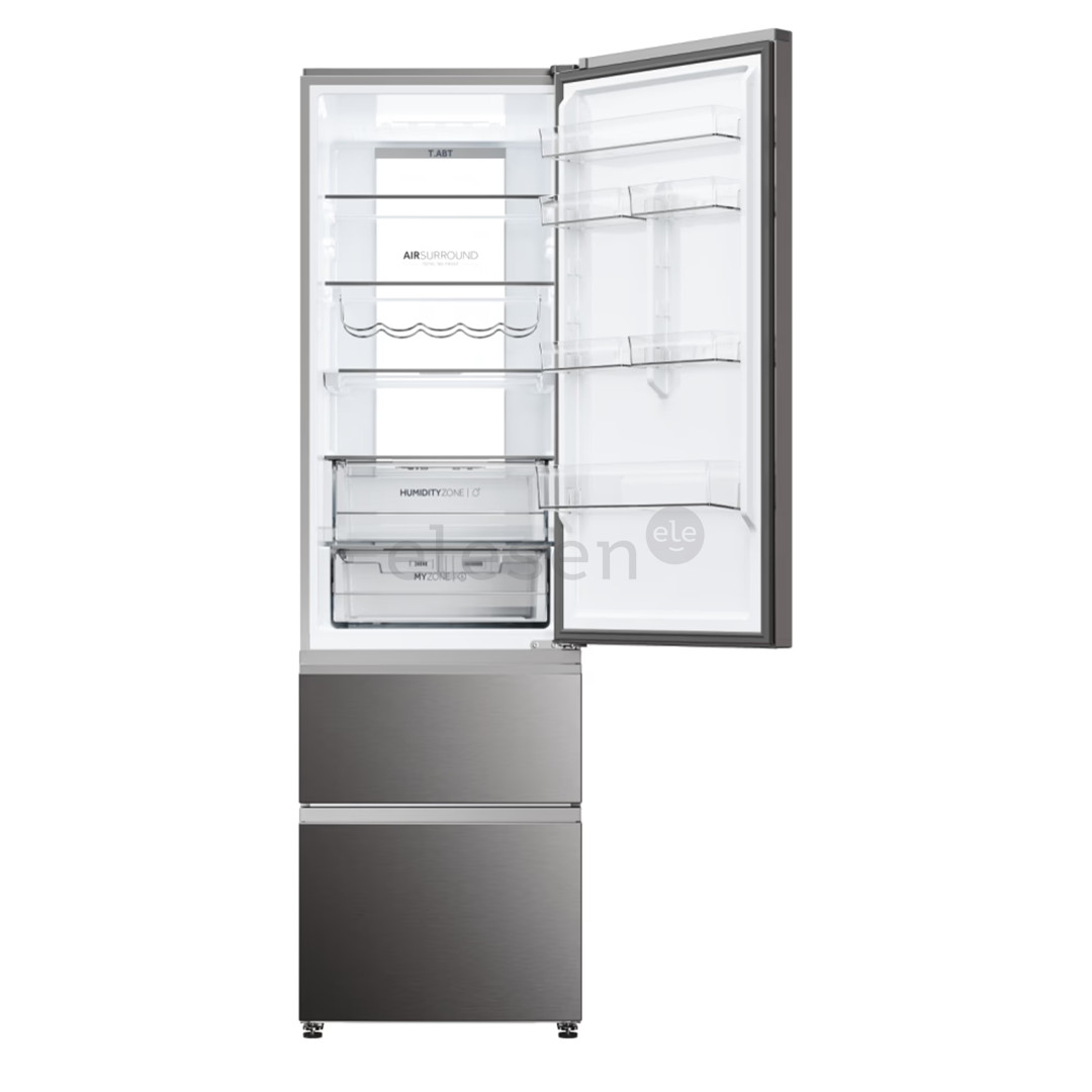 Haier 3D 60 Series 7, No Frost, 414 L, aukštis 205 cm, tamsaus nerūdijančio plieno - Šaldytuvas