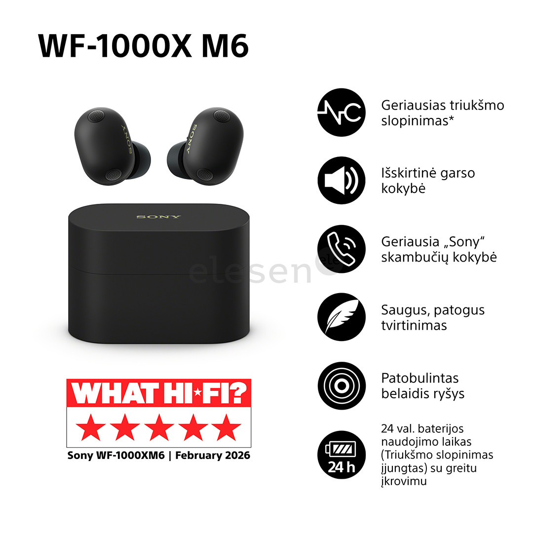 Sony WF-1000XM6, juodos - Belaidės ausinės