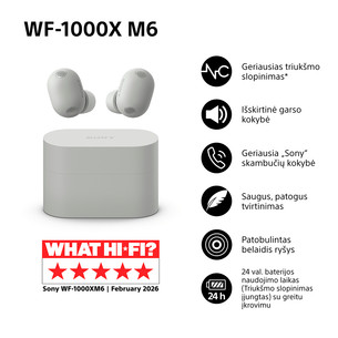 Sony WF-1000XM6, sidabro spalvos - Belaidės ausinės