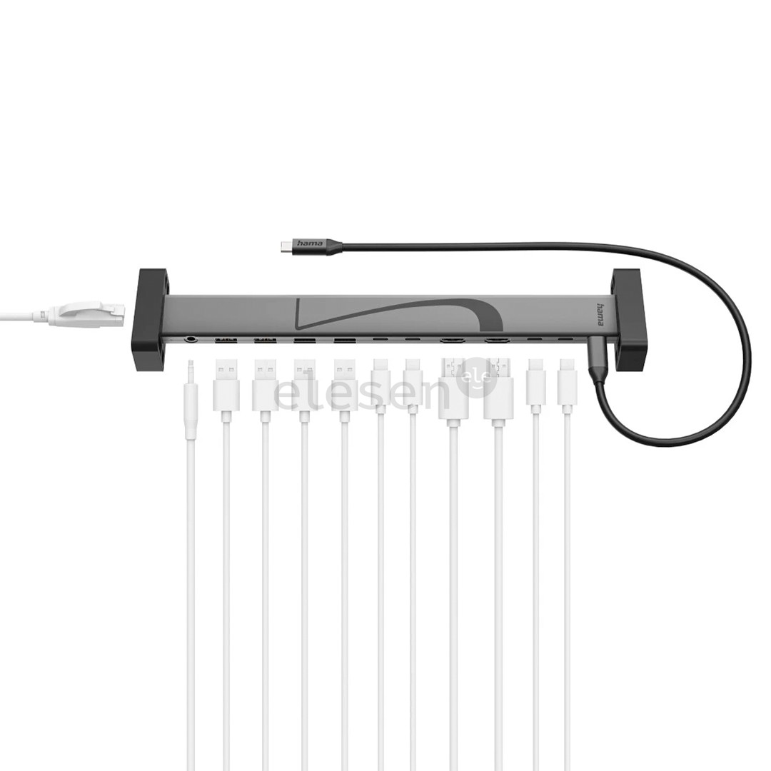 Hama Connect2Office, USB-C, 12 jungčių, 100 W, pilka - Įkrovimo stotelė