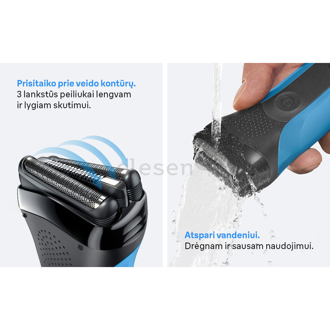 Braun Series 3 Shave & Style, Wet & Dry, mėlynas - Skustuvas