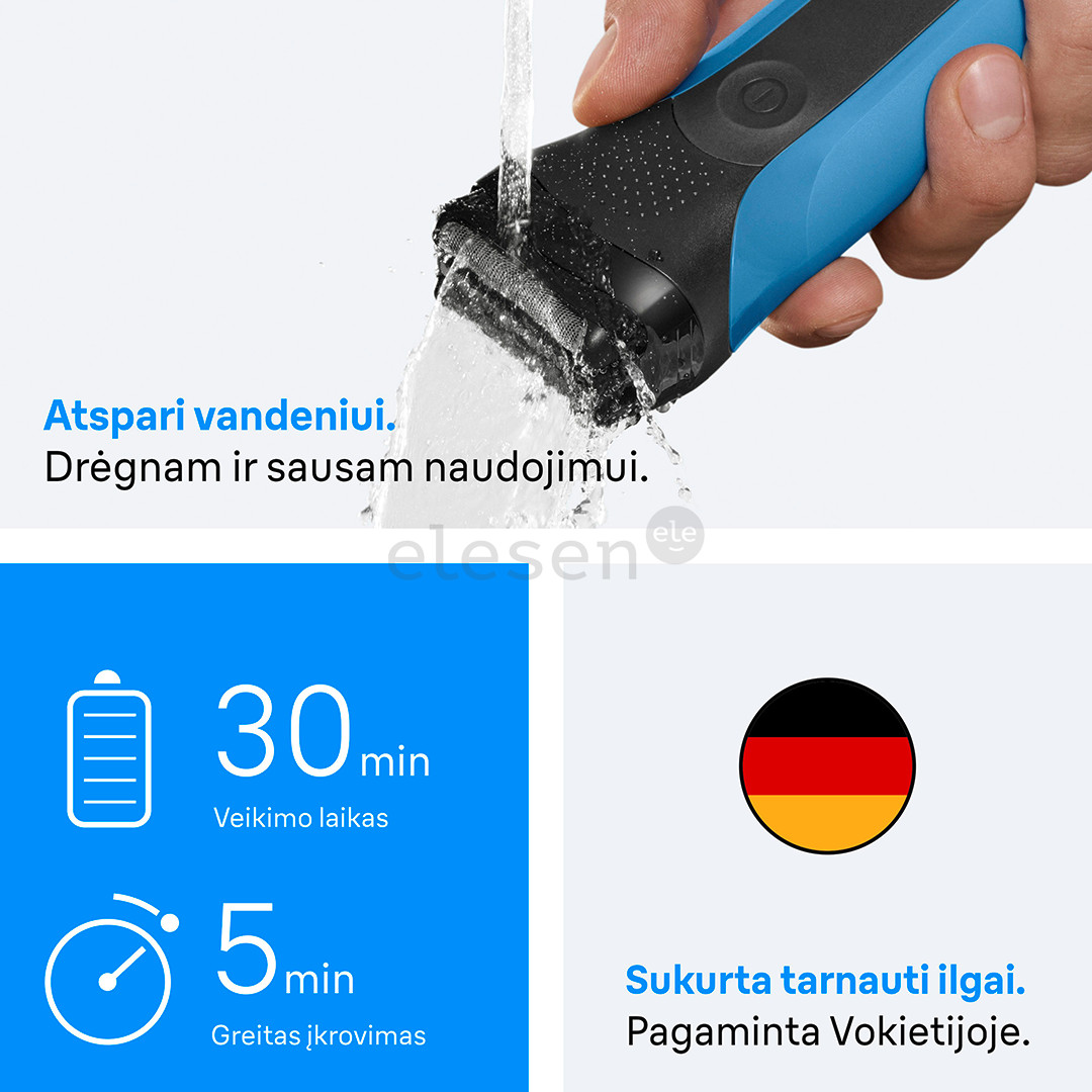 Braun Series 3 Shave & Style, Wet & Dry, mėlynas - Skustuvas