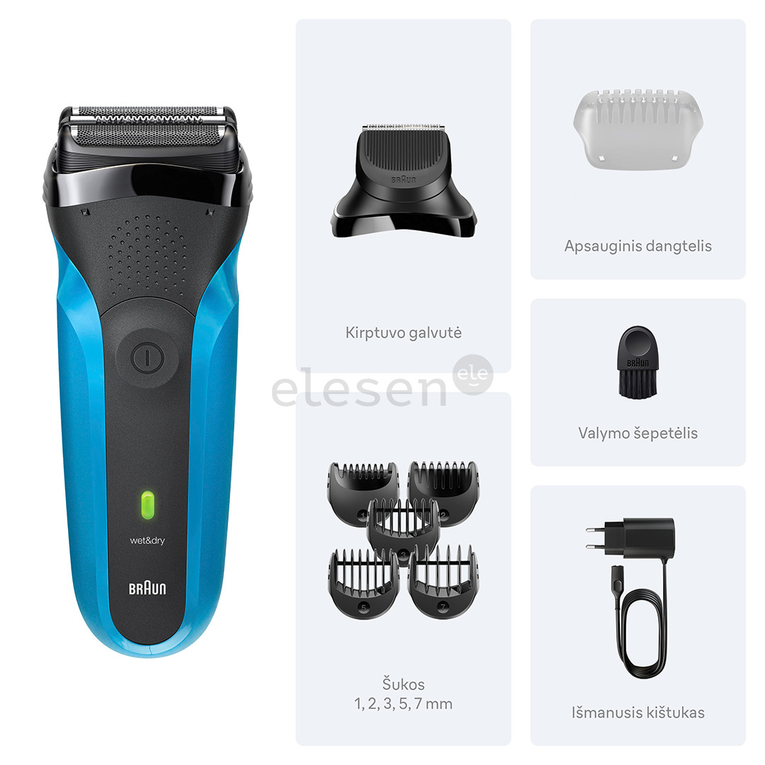 Braun Series 3 Shave & Style, Wet & Dry, mėlynas - Skustuvas