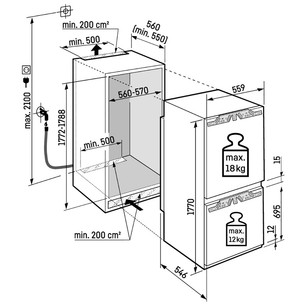 Liebherr Peak BioFresh NoFrost, 246 л, высота 177 см - Интегрируемый холодильник